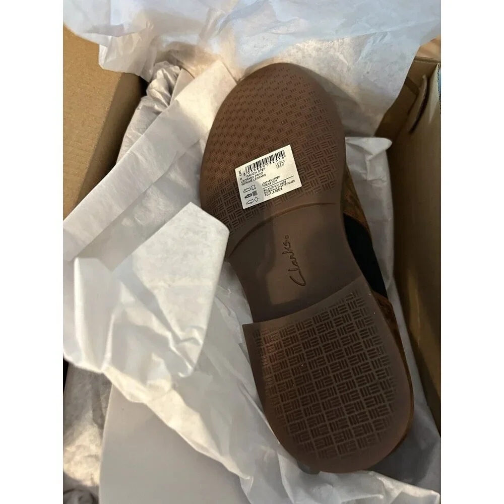 Clarks‎ Womens 5 M Camzin Step Leopard Animal Print Brown Leather Shoes NEW